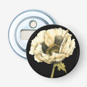 Cream Poppy Flower on Black Background Bottle Opener