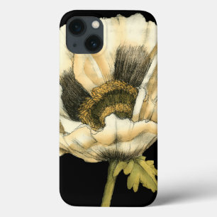 Cream Poppy Flower on Black Background iPhone 13 Case