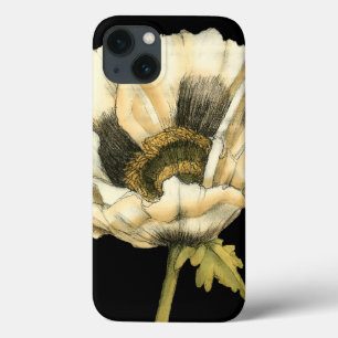 Cream Poppy Flower on Black Background iPhone 13 Case