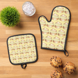 Cream Puff Puffs French Pastry Foodie Baking Towel Oven Mitt & Pot Holder Set