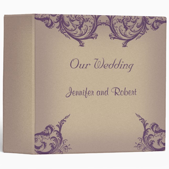 Cream Purple Vintage Scroll Posh Wedding Binder (Front/Spine)