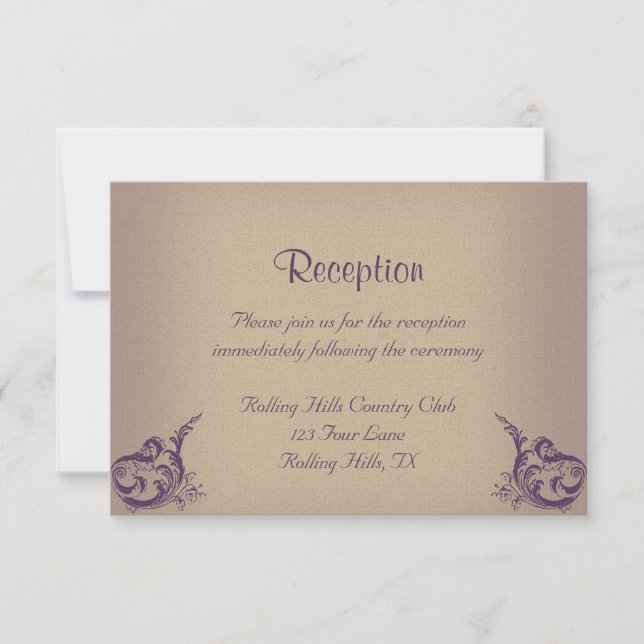 Cream Purple Vintage Scroll Posh Wedding Reception Invitation (Front)