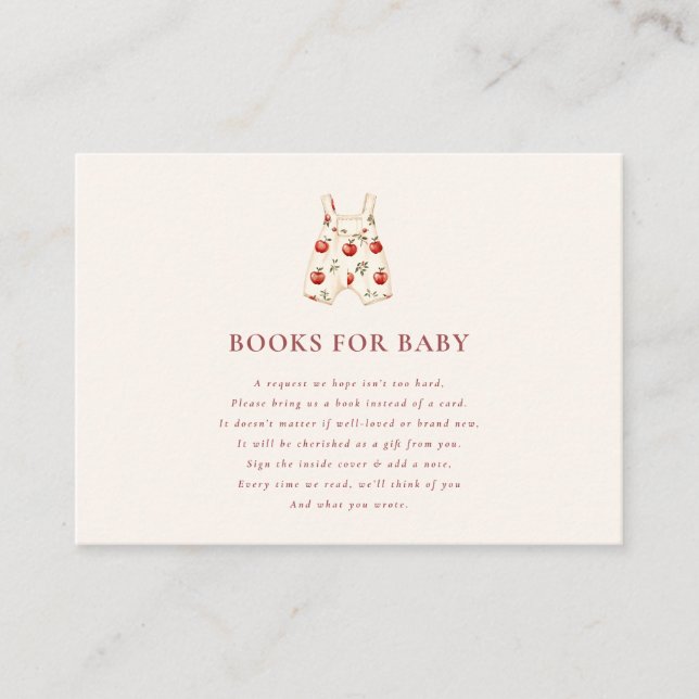 cream Red Apple Books for Baby Shower Request Enclosure Card (Front)