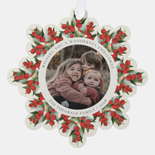 Cream Red Berries+Greenery Christmas Paper Ornament Card