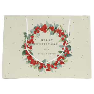 Cream Red Berry+Eucalyptus Christmas/Holiday Large Gift Bag