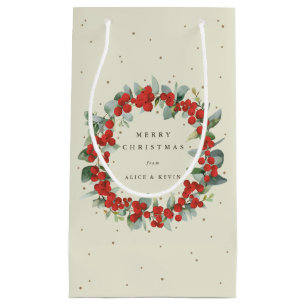 Cream Red Berry+Eucalyptus Christmas/Holiday Small Gift Bag