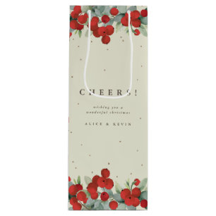 Cream Red Berry+Eucalyptus Christmas/Holiday Wine Gift Bag