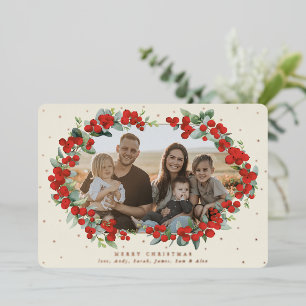 Cream Red Berry + Eucalyptus Christmas Photo Foil Holiday Card