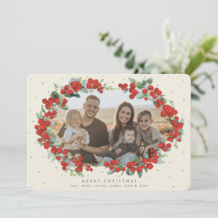 Cream Red Berry + Eucalyptus Christmas Photo Holiday Card