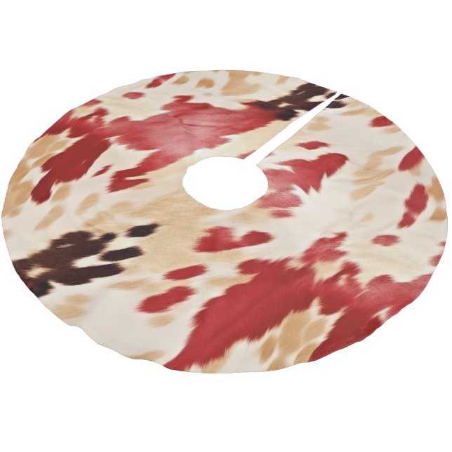 Cream Red Black Cowhide Christmas  Brushed Polyester Tree Skirt (Angled)