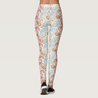 Cream-Red-Blue Paisley Pattern Leggings