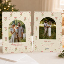 Cream Red Bow Greenery Family Photo Christmas