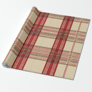 Cream Red Brown Cozy Knit Tartan Plaid Wrapping Paper