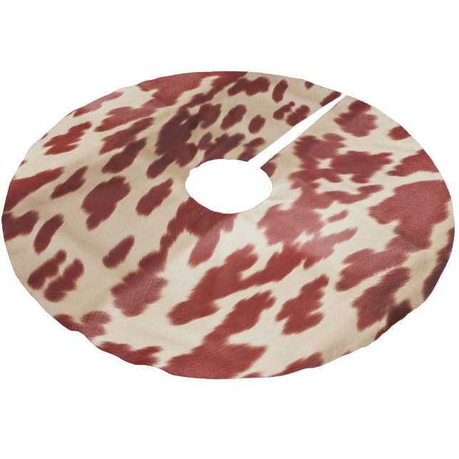 Cream Red Cowhide Christmas  Brushed Polyester Tree Skirt (Angled)