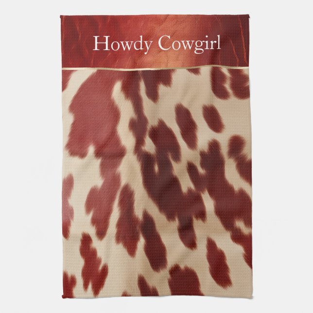Cream Red Cowhide Christmas Name Kitchen Towel (Vertical)