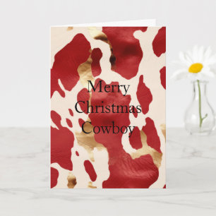 Cream Red Gold Western Cow Print Christmas Card