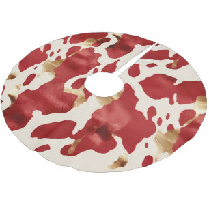 Cream Red Gold Western Cowhide Howdy Brushed Polyester Tree Skirt
