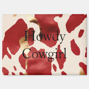 Cream Red Gold Western Cowhide Howdy Magnet