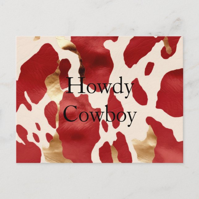 Cream Red Gold Western Cowhide Howdy Postcard (Front)