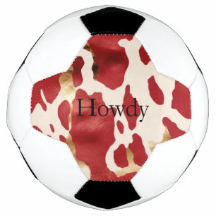 Cream Red Gold Western Cowhide Howdy Soccer Ball