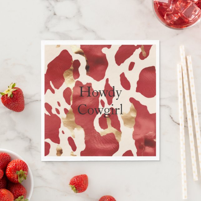 Cream Red Gold Western Cowhide Napkin (Insitu)