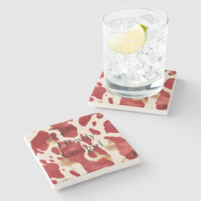 Cream Red Gold Western Cowhide Stone Coaster (Side)