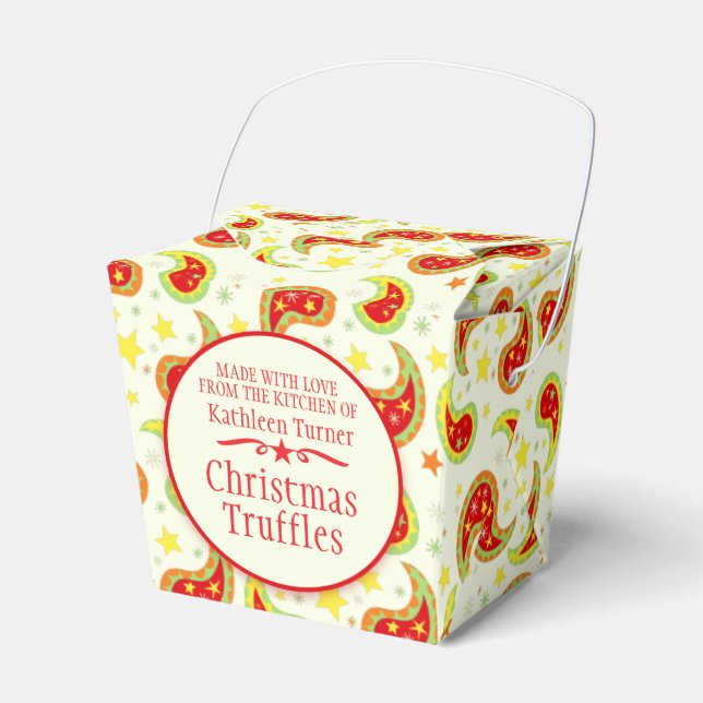 Cream red green Christmas star paisley gift box (Front Side)