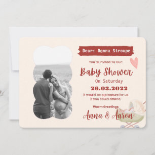 Cream Red Green Modern Colourful Baby Shower  Invitation