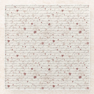 Cream Red Hearts Glass Coaster
