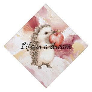 Cream Red Hedgehog Graduation Cap Topper