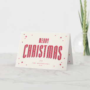 Cream+Red Merry Christmas Retro Stars Photo Holiday Card