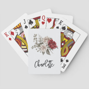 Cream & Red Rose Boho Flower Bouquet Playing Cards