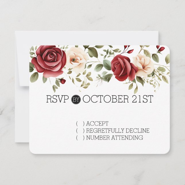 Cream Red Roses Floral RSVP (Front)