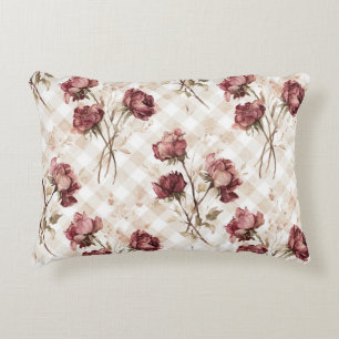 Cream Red Roses Flowers Accent Pillow