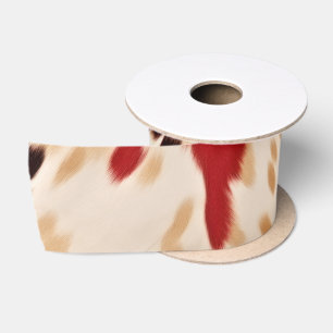 Cream Red Western Cowhide  Satin Ribbon