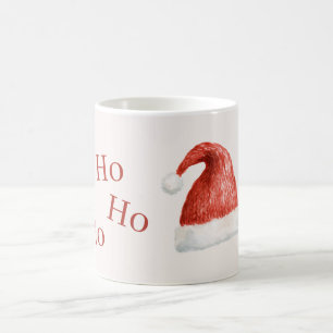 Cream Red White Ho Ho Ho Santa Hat Coffee Mug