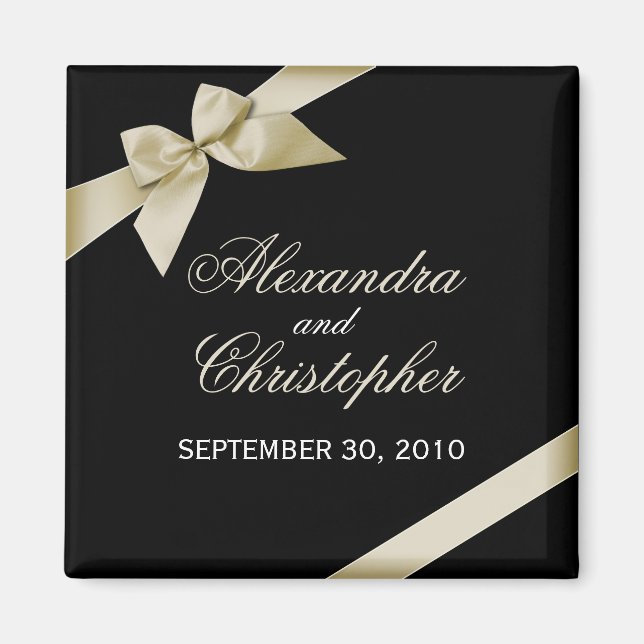 Cream Ribbon Save The Date Wedding Announce Magnet (Front)