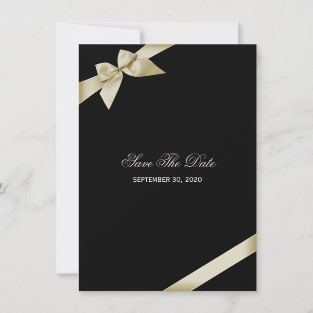 Cream Ribbon Wedding Save The Date (Front)