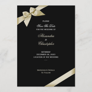 Cream Ribbon Wedding Save The Date 2