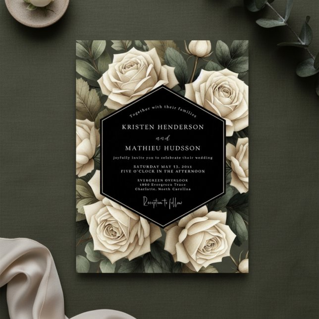 Cream Rose Botanical Romance Wedding Invitation (Creator Uploaded)
