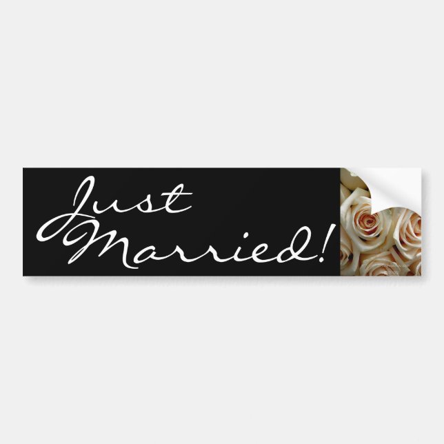 Cream Rose Bouquet - Just Married Bumpersticker Bumper Sticker (Front)