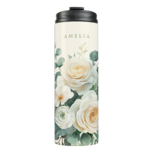 Cream Rose Garden Thermal Tumbler