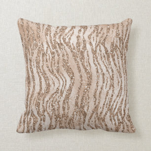 Cream Rose Gold Glitter Zebra Print   Throw Pillow