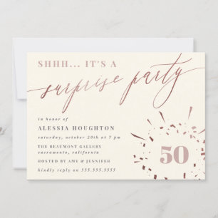 Cream & Rose Gold Script Surprise Party Invitation
