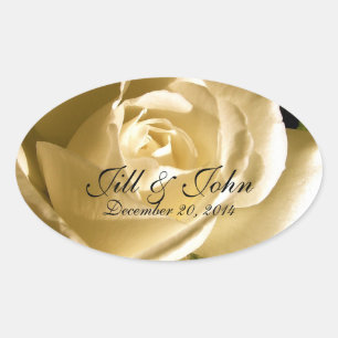 Cream Rose Save the Date Oval Wedding Label