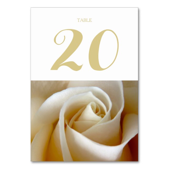 Cream Rose Wedding Photo Gold Table Number (Front)