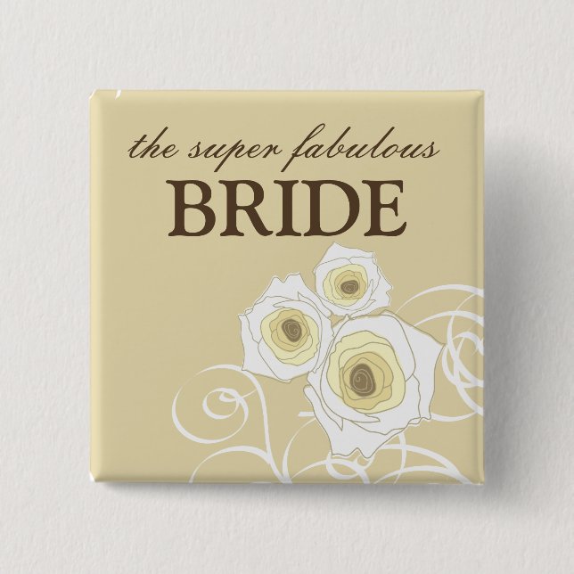 Cream Roses and Swirls Bride Wedding Button (Front)