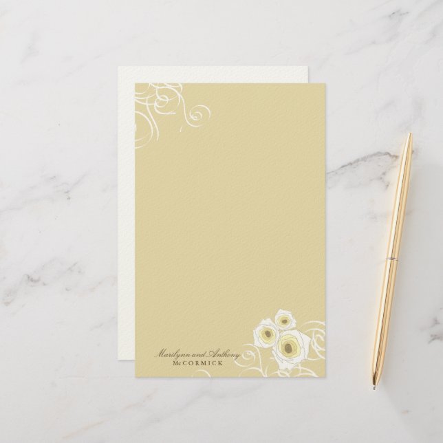 Cream Roses And Swirls Elegant Romantic Wedding Stationery (Front/Back In Situ)