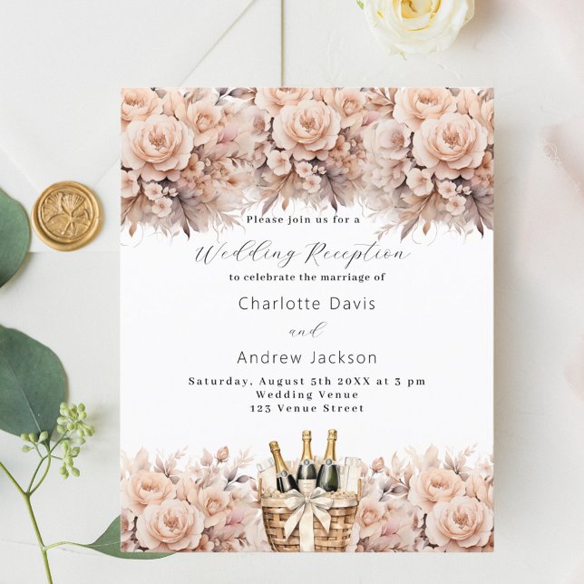 Cream roses boho wedding reception invitation (Creator Uploaded)