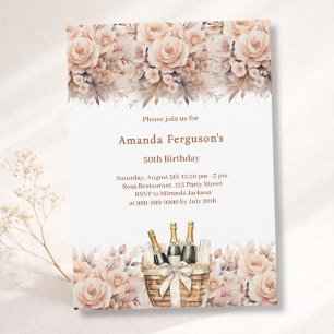 Cream roses florals boho birthday invitation